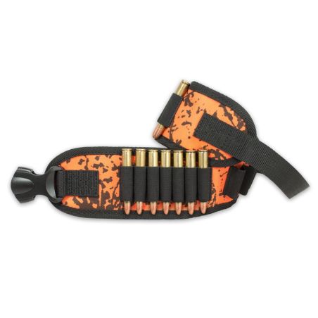 Canana para 20 balas cal. 7.62 o similar hecho en PVC con diseño camuflaje naranja.