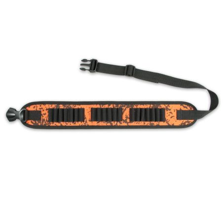 Canana para 20 balas cal. 7.62 o similar hecho en PVC con diseño camuflaje naranja.