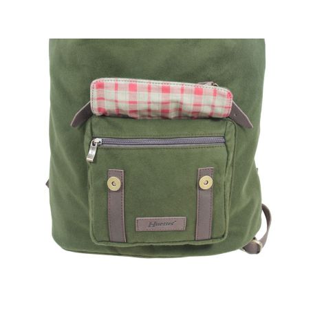 Mochila cubo 1 bolsillo, tela de algodón verde